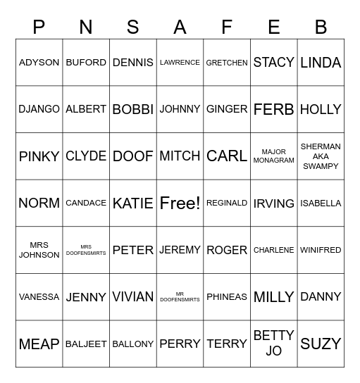 PHINEAS AND FERB PLATYMAZING  BINGO! Bingo Card