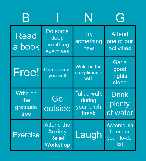 Mental Health Awareness Bingo Card