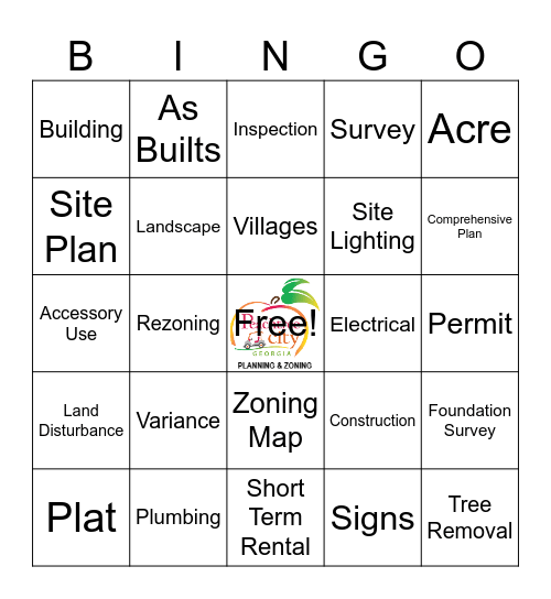 Planning/Zoning/Building Bingo Card