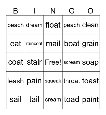 Mid FA Cycle 21 -ea, -oa, -ai Bingo Card