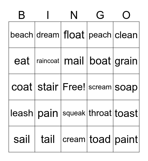 Mid FA Cycle 21 -ea, -oa, -ai Bingo Card