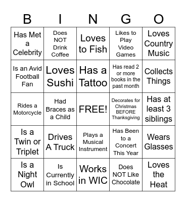 Human Bingo Card