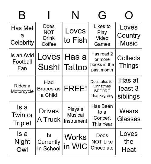 Human Bingo Card