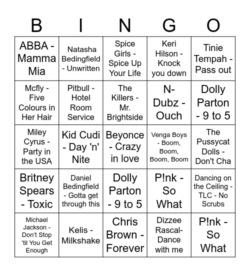 MUSIC MUSIC MUSIC Bingo Card