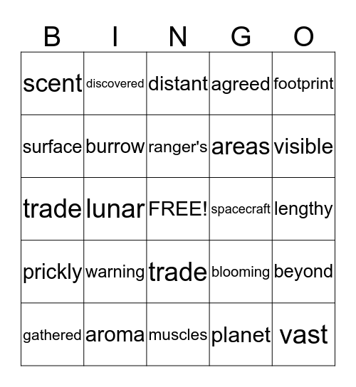 Vocabulary Bingo Card