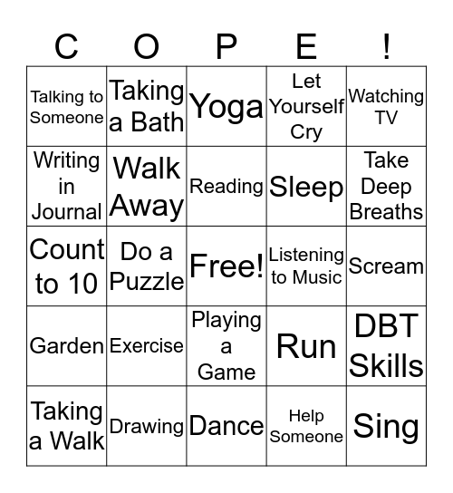 Coping Skills Bingo Card