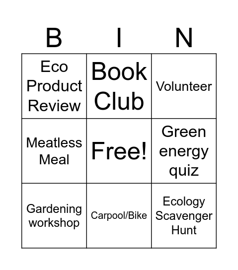 Earth Day BIN (GO) Bingo Card