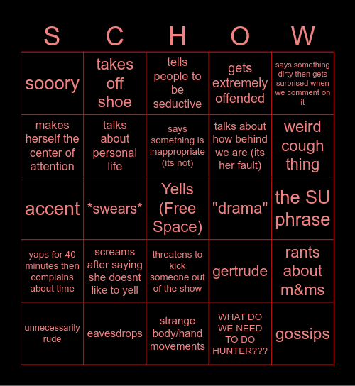 Ms. Schow Bingo Card
