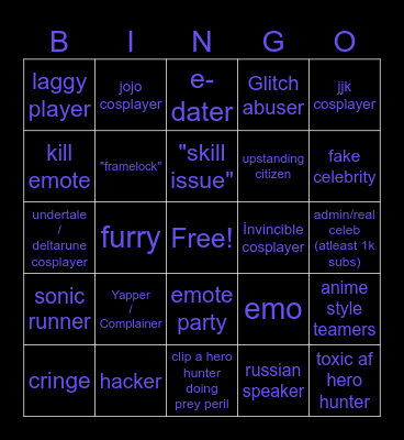 tsbg bingo card Bingo Card
