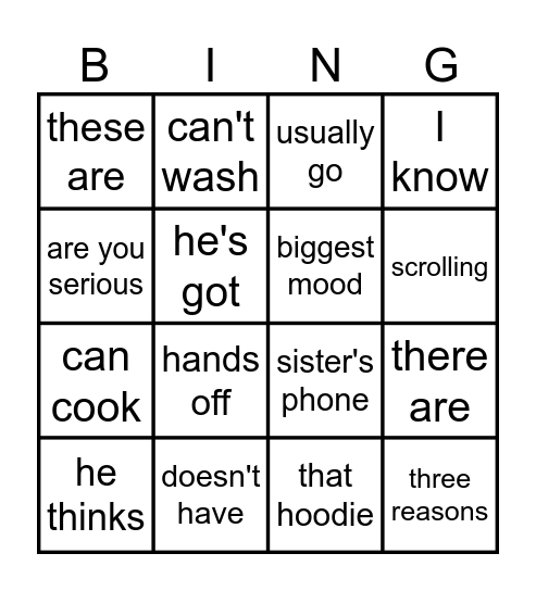 Grammar review BINGO Card