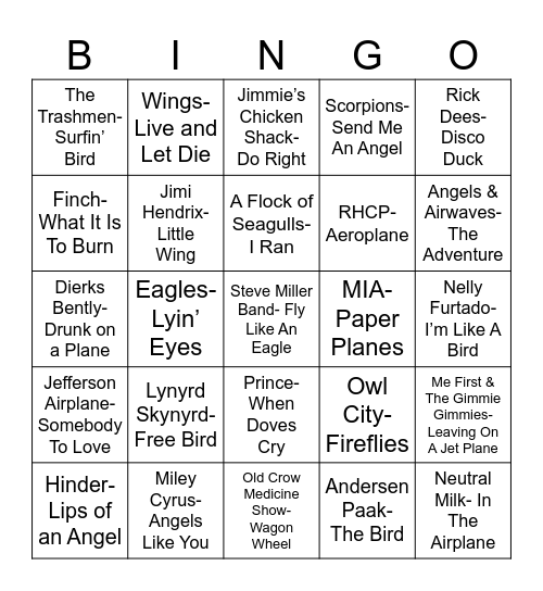 Radio Bingo Give You Wings Bingo Card