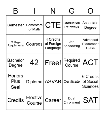 Getting Ready for High School Bingo Card