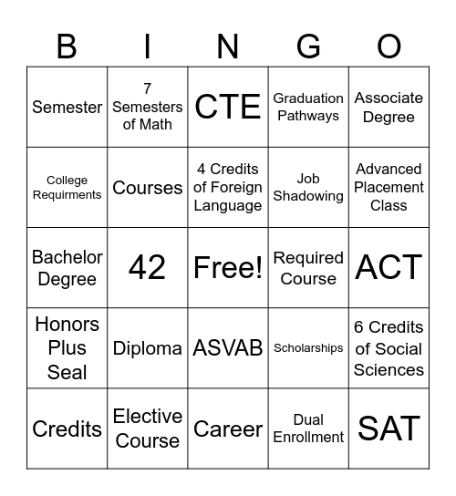 Getting Ready for High School Bingo Card