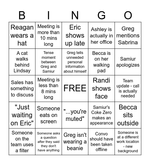 AM revolt - CS meeting Bingo Card