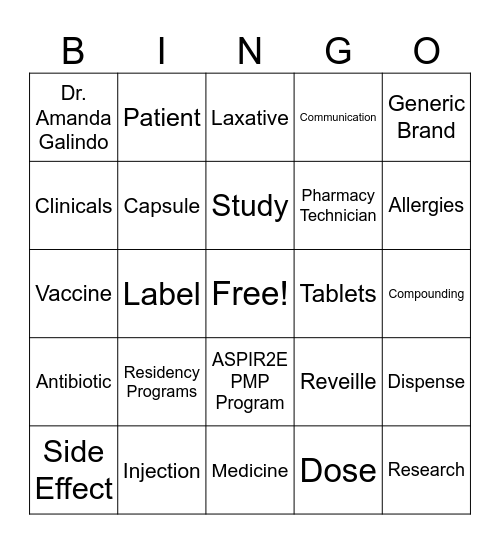 TAMU - College of Pharmacy Bingo Card