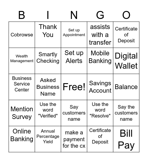 Banker Bingo! Bingo Card