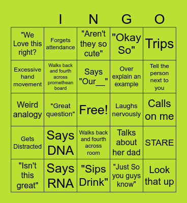 Ms Alfano Bingo Card