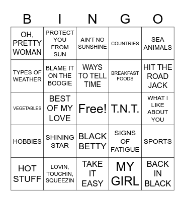 MUSIC/CATEGORY BINGO Card