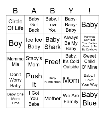 Baby Shower Bingo Card