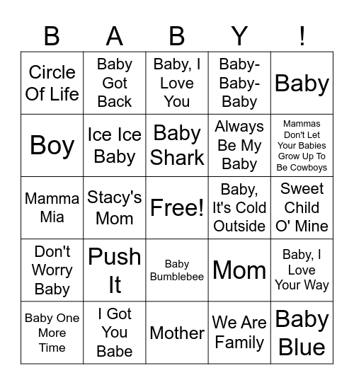 Baby Shower Bingo Card
