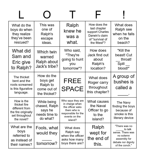Lord of the Flies Bingo! Bingo Card