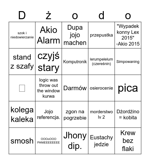 Jojo rewerencja Bingo Card