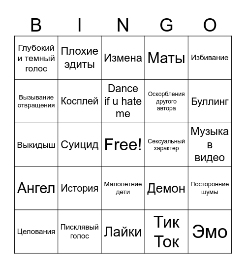 Гача кринж Bingo Card