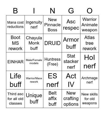 PoE2 0.2 Bingo Card