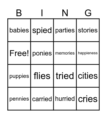 Changing Final y to i Bingo Card