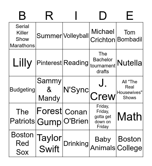 Kelsey's Favorite Things Bingo Style! Bingo Card