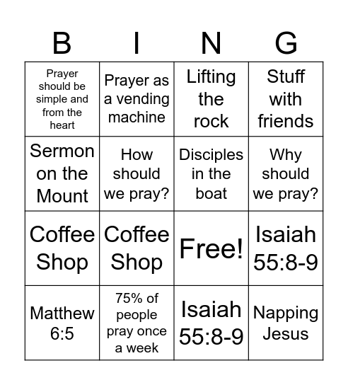 Prayer & Worship Bingo Card