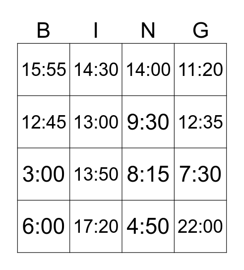 Сколько времени? Bingo Card