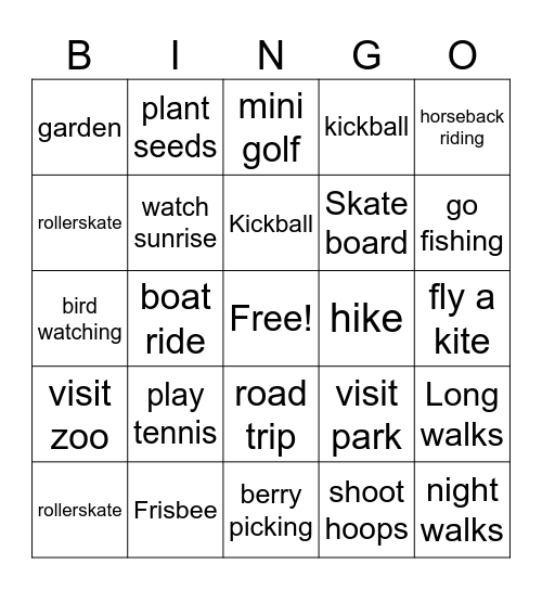 Spring Time Bingo Card