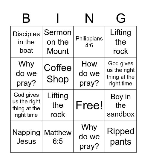 Prayer & Worship Bingo Card