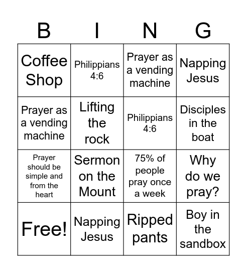 Prayer & Worship Bingo Card