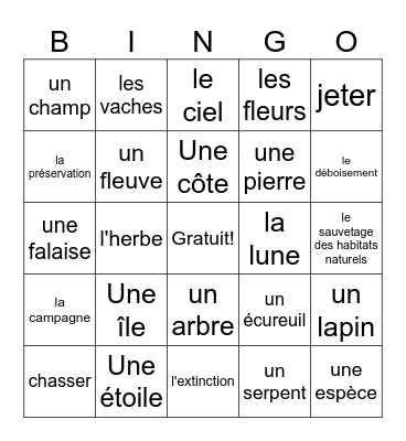 En pleine nature Bingo Card