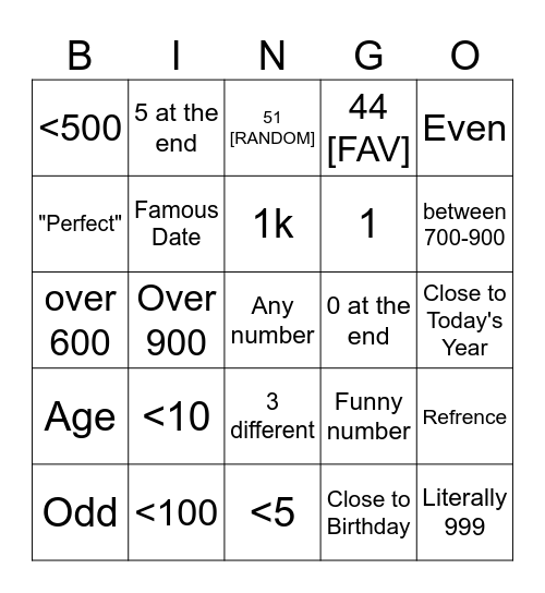 Untitled Bingo Card