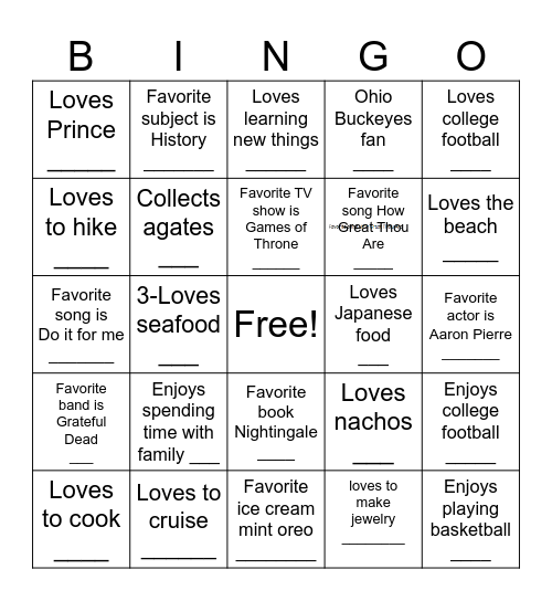 FCCC HUMAN BINGO Card
