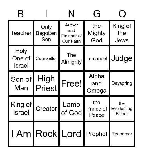 Names and Titles of Jesus Christ Bingo Card
