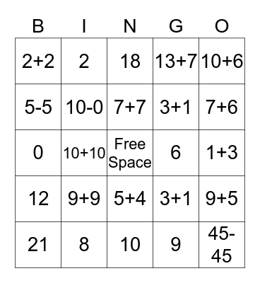 Mathematics BINGo Card