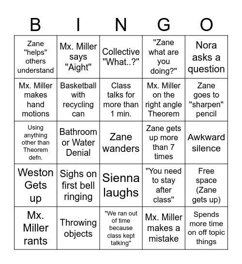 4th Hour Geometry ClassM Bingo Card
