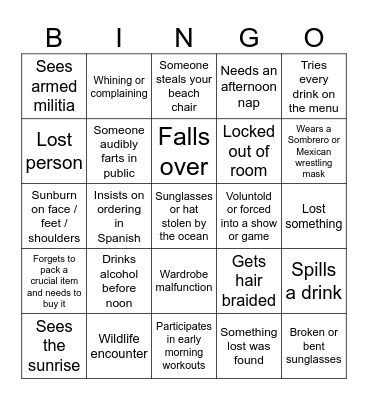 Mexico Family Trip Bingo Card