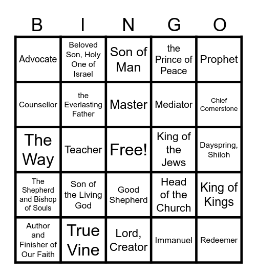 Names and Titles of Jesus Christ Bingo Card