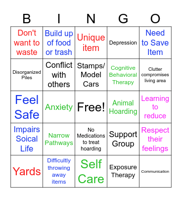 Hoarding/OCD Bingo Card