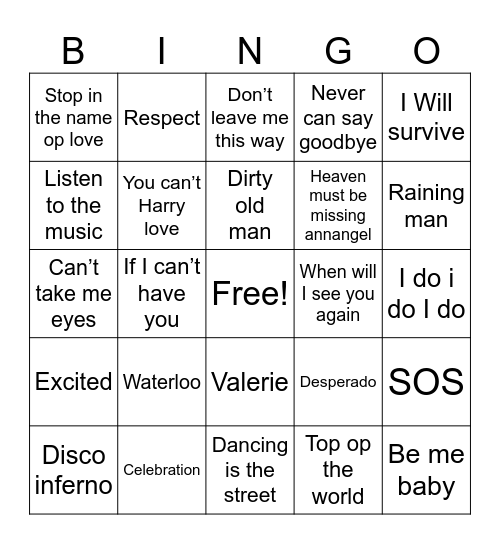 VIP voor elkaar Muziekbingo Card