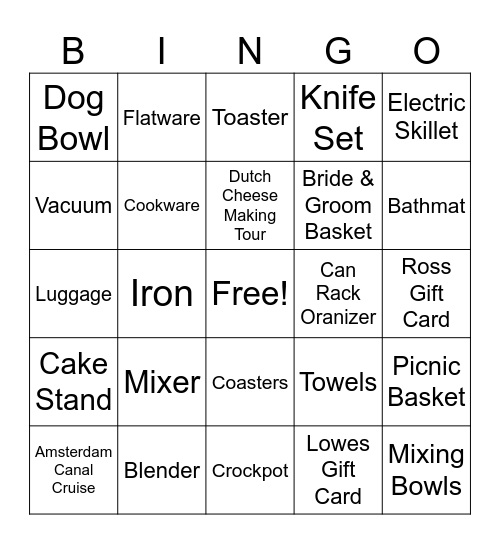 Kelly's Bridal Bingo Card