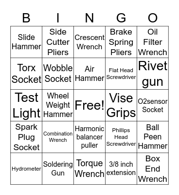 Automotive Tools Bingo Card