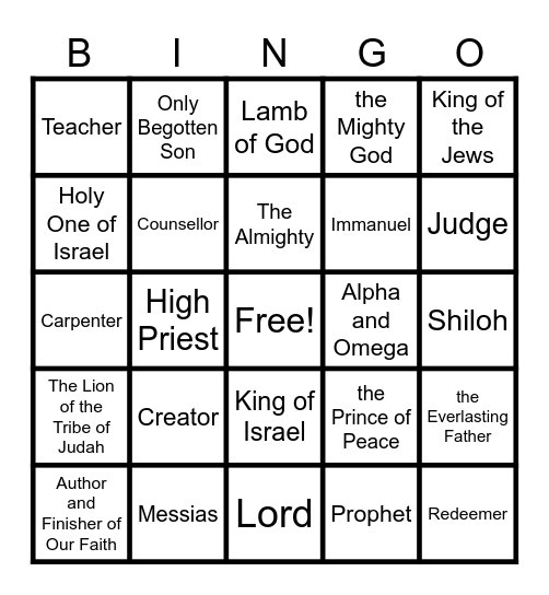 Names and Titles of Jesus Christ Bingo Card