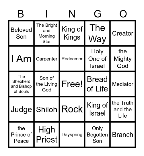 Names and Titles of Jesus Christ Bingo Card