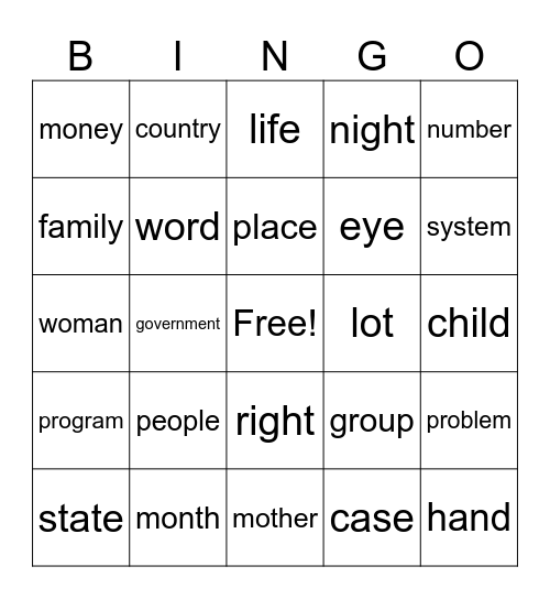 Vocab Bingo Card